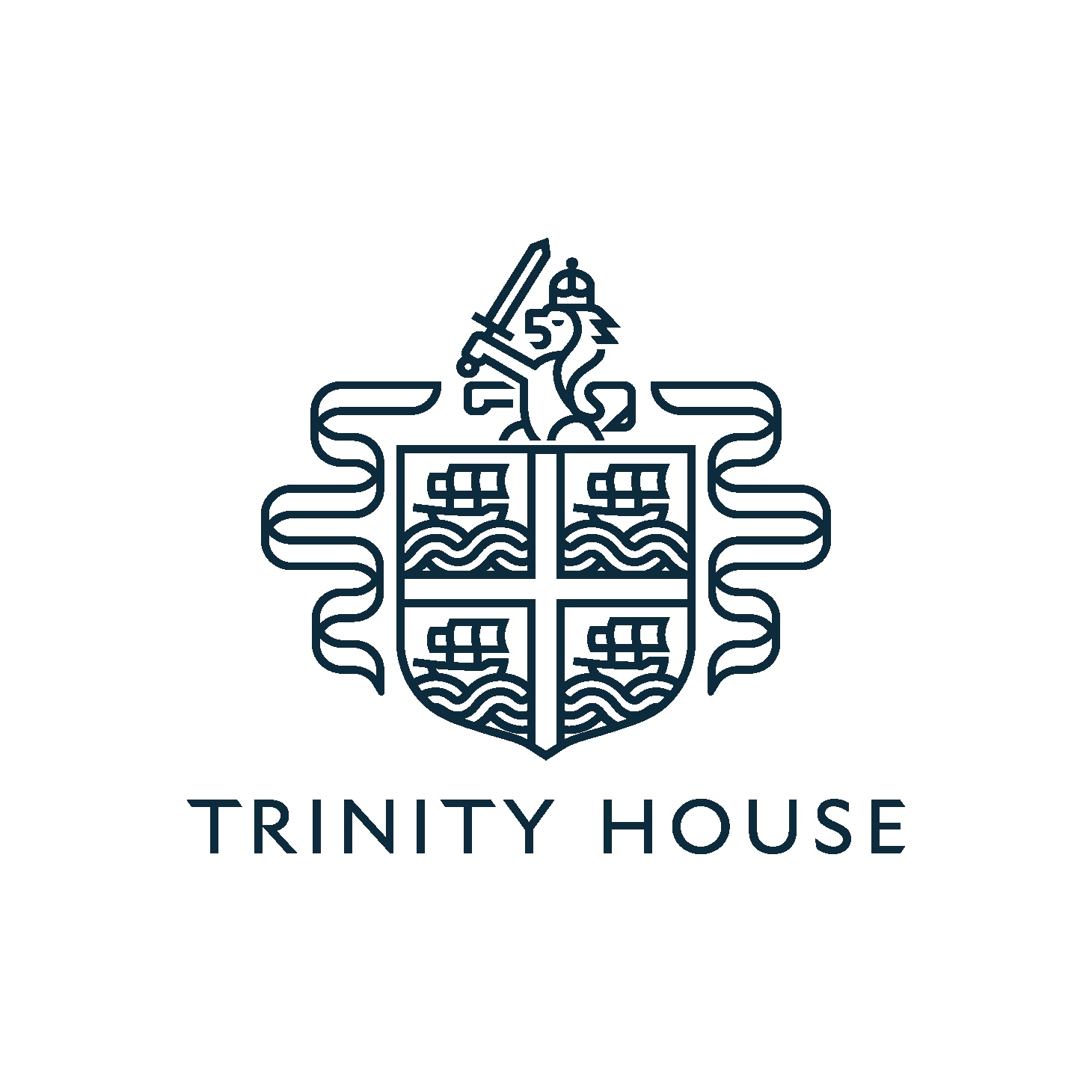 A white circle with the Trinity House logo in the centre.