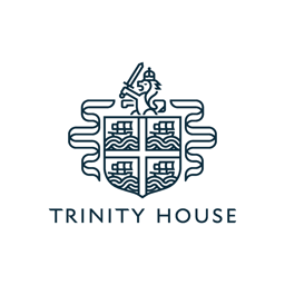 A white circle with the Trinity House logo in the centre.