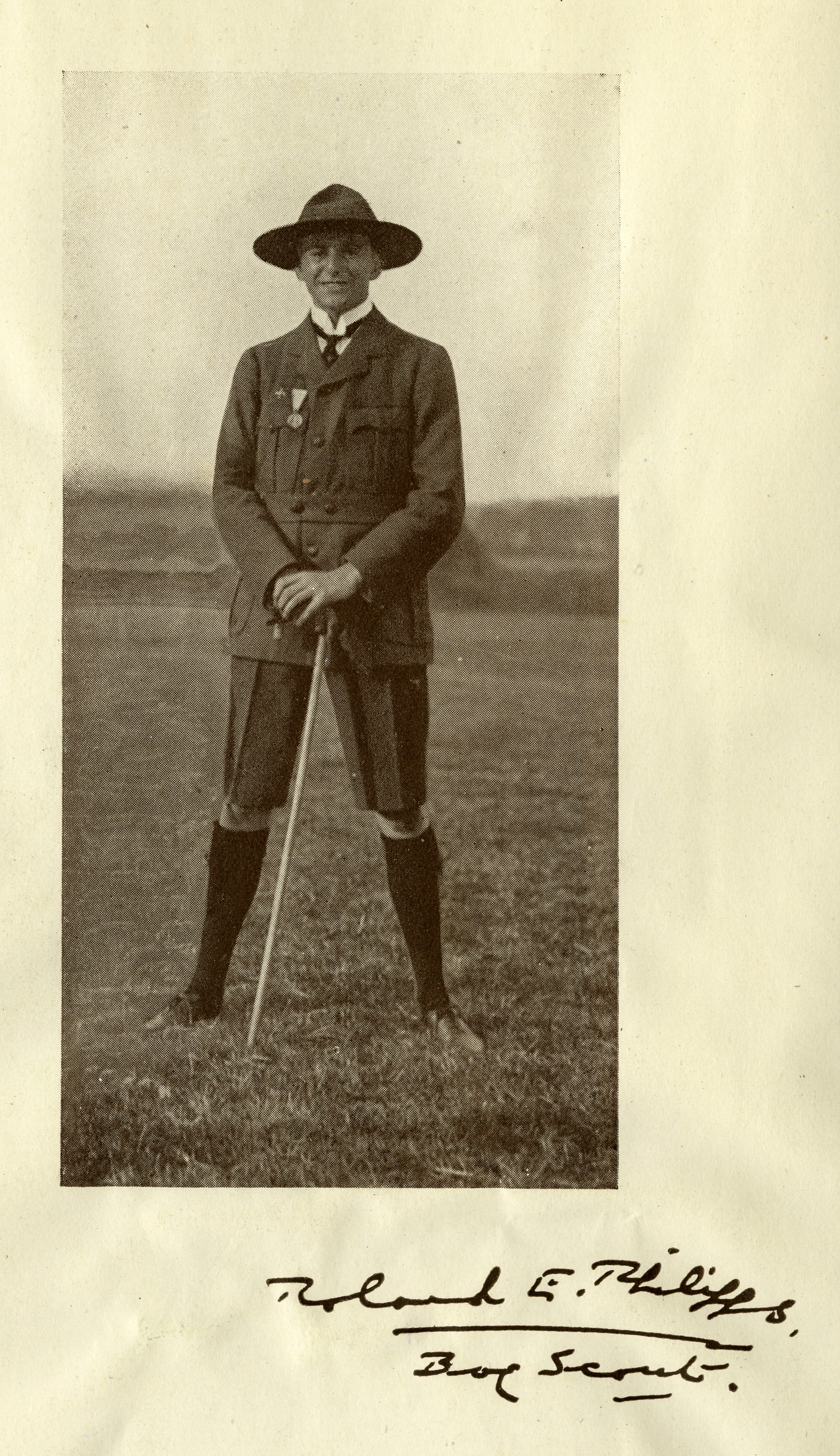 A photograph of Roland Philipps wearing his Scout uniform with pride.