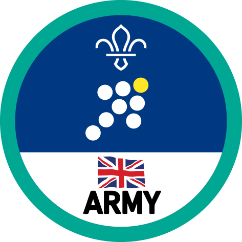 A blue badge with an arrow and the British Army logo