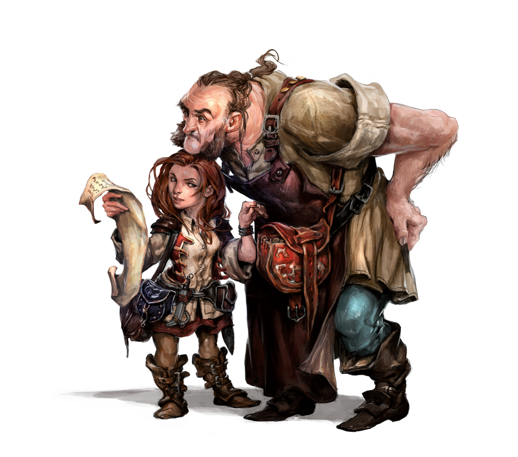An image of two Dungeons and Dragons characters, looking at some parchment