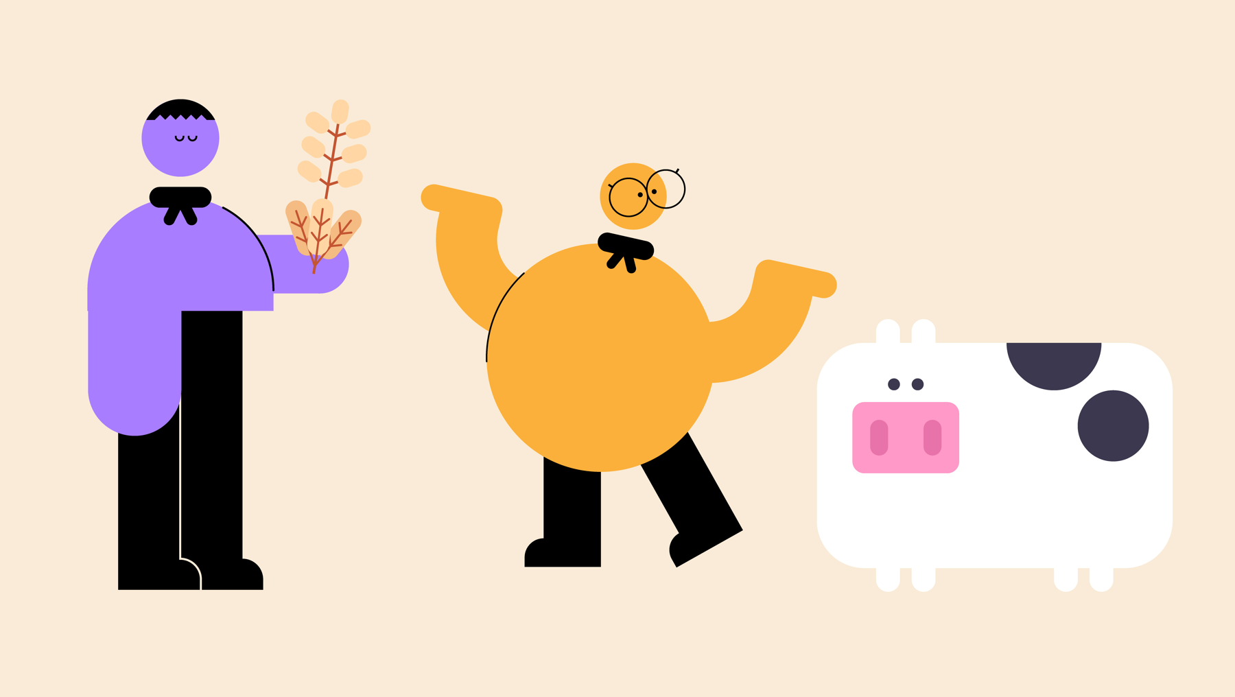 An illustration of two people trading cereal grains for a cow.