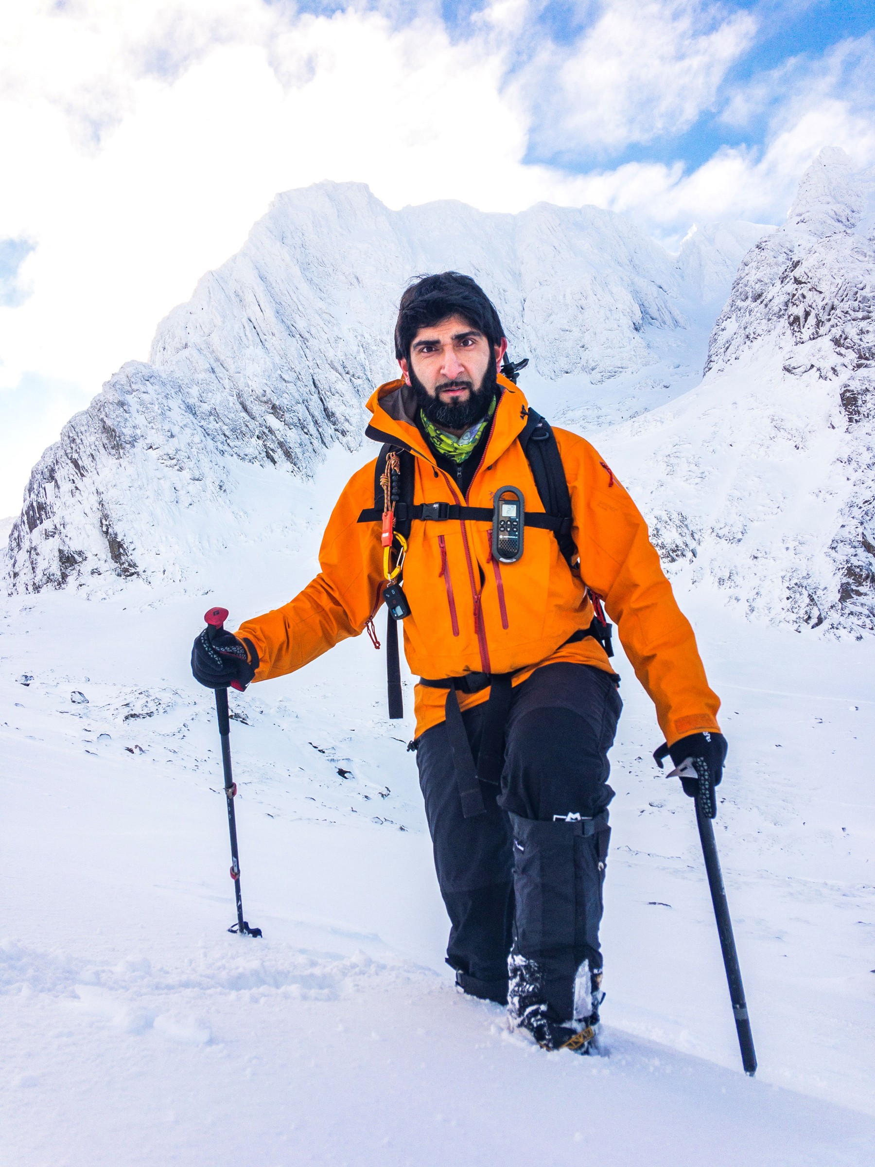 Mahroof Malik climbing mountain in the snow