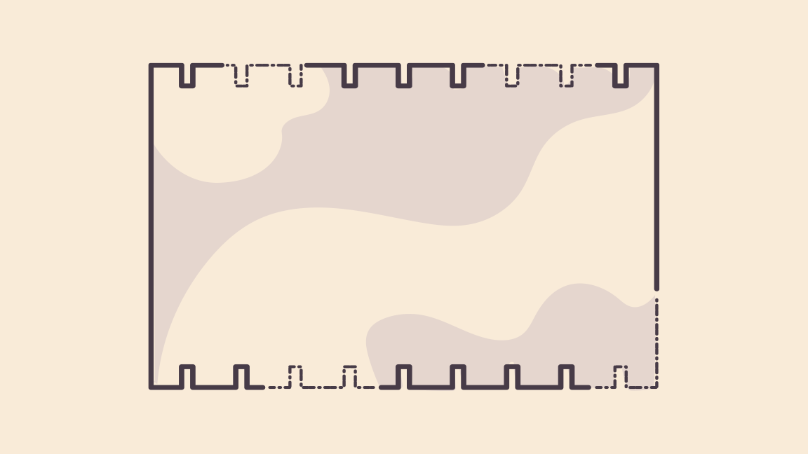 An illustration of a piece of a sheet of cardboard with serrated edges.
