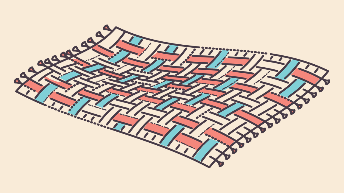 An illustration of a finished mat woven from plastic bags.