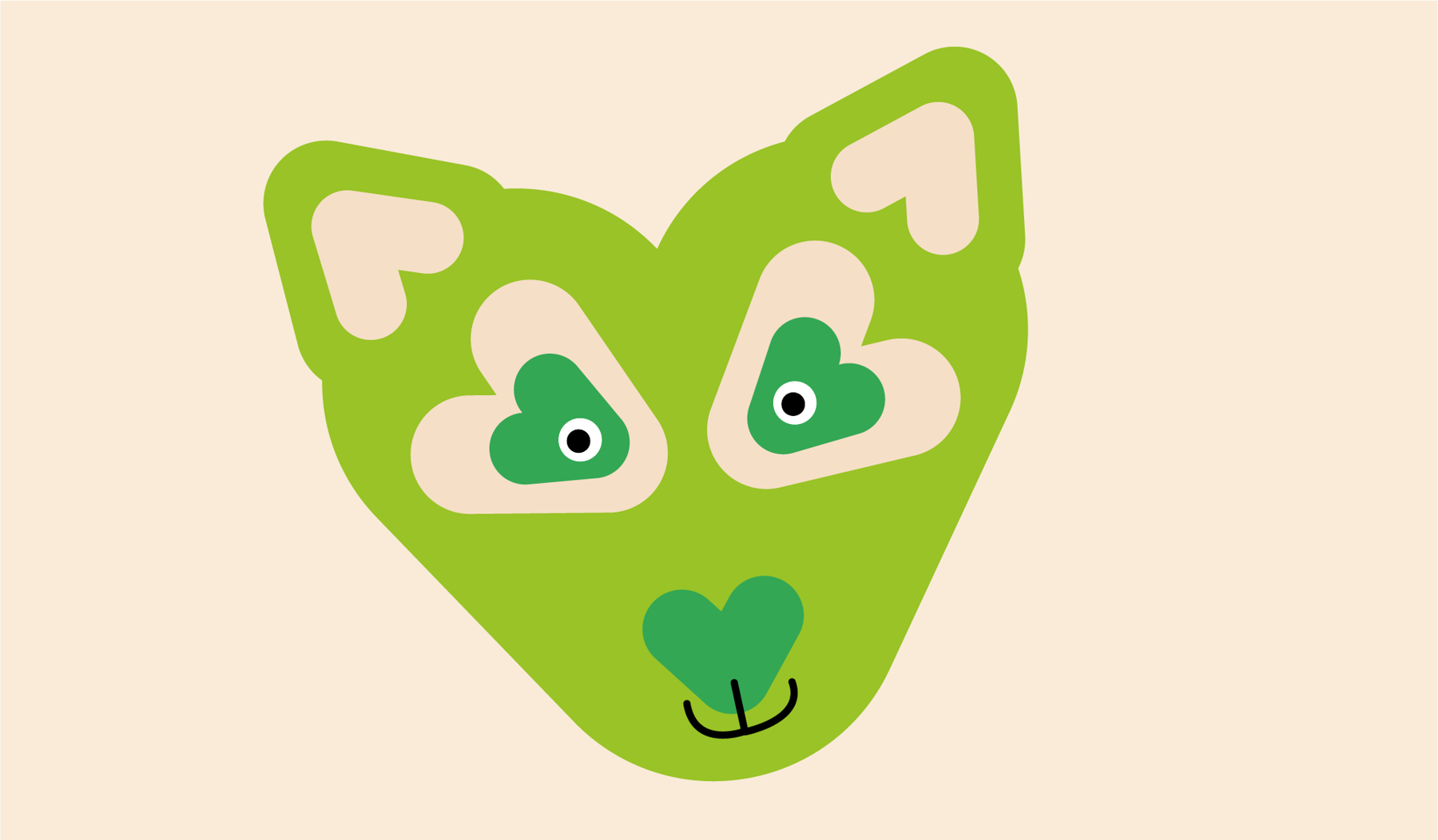 An image of a fox made of green heart shapes