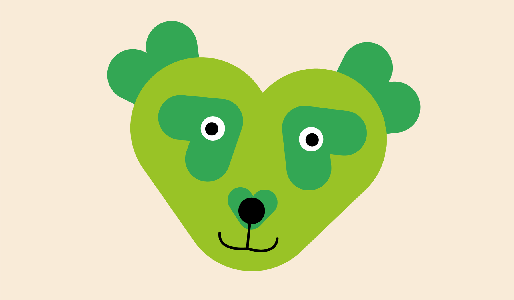 An image of a panda made from green heart shapes