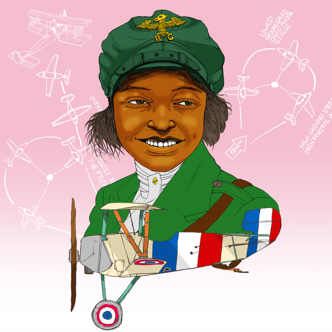 Cartoon style illustration of Bessie Coleman