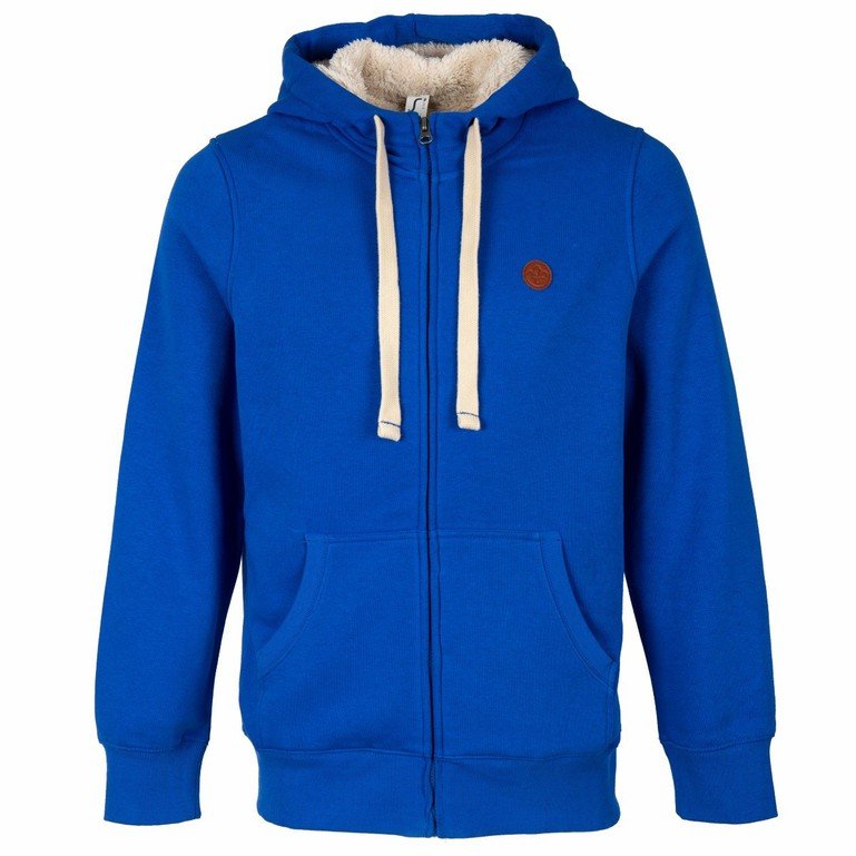 Sherpa lined zip up hoodie in blue with fleur de lis logo