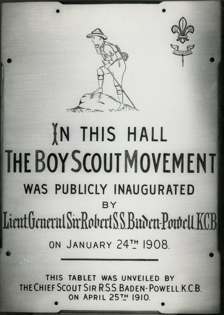 A plaque marking the location of the launch of the Boy Scout Movement by Robert Baden-Powell