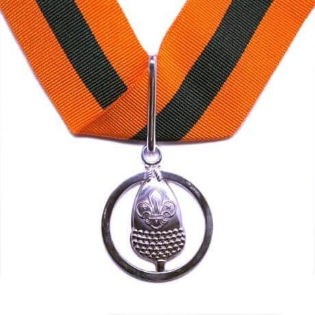 Image shows the Silver Acorn award, which is a silver acorn surrounded by a silver circle