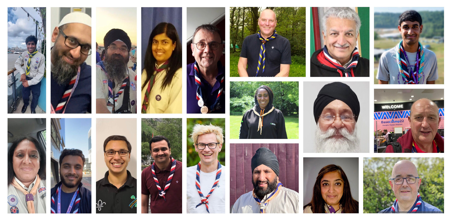 A group of smiling Scouts volunteers from different backgrounds who make up the Community of Practice
