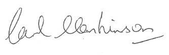 The signature of our UK Chief Commissioner, Carl Hankinson