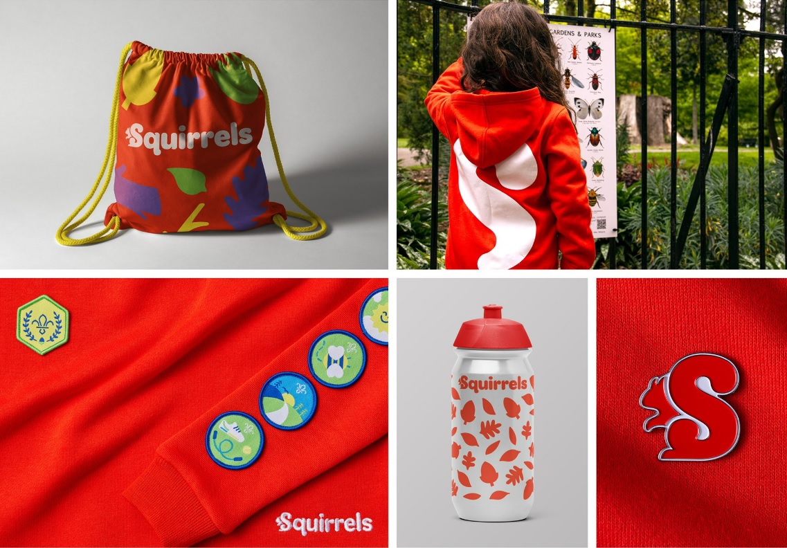 Collage of Squirrels branded badges and items