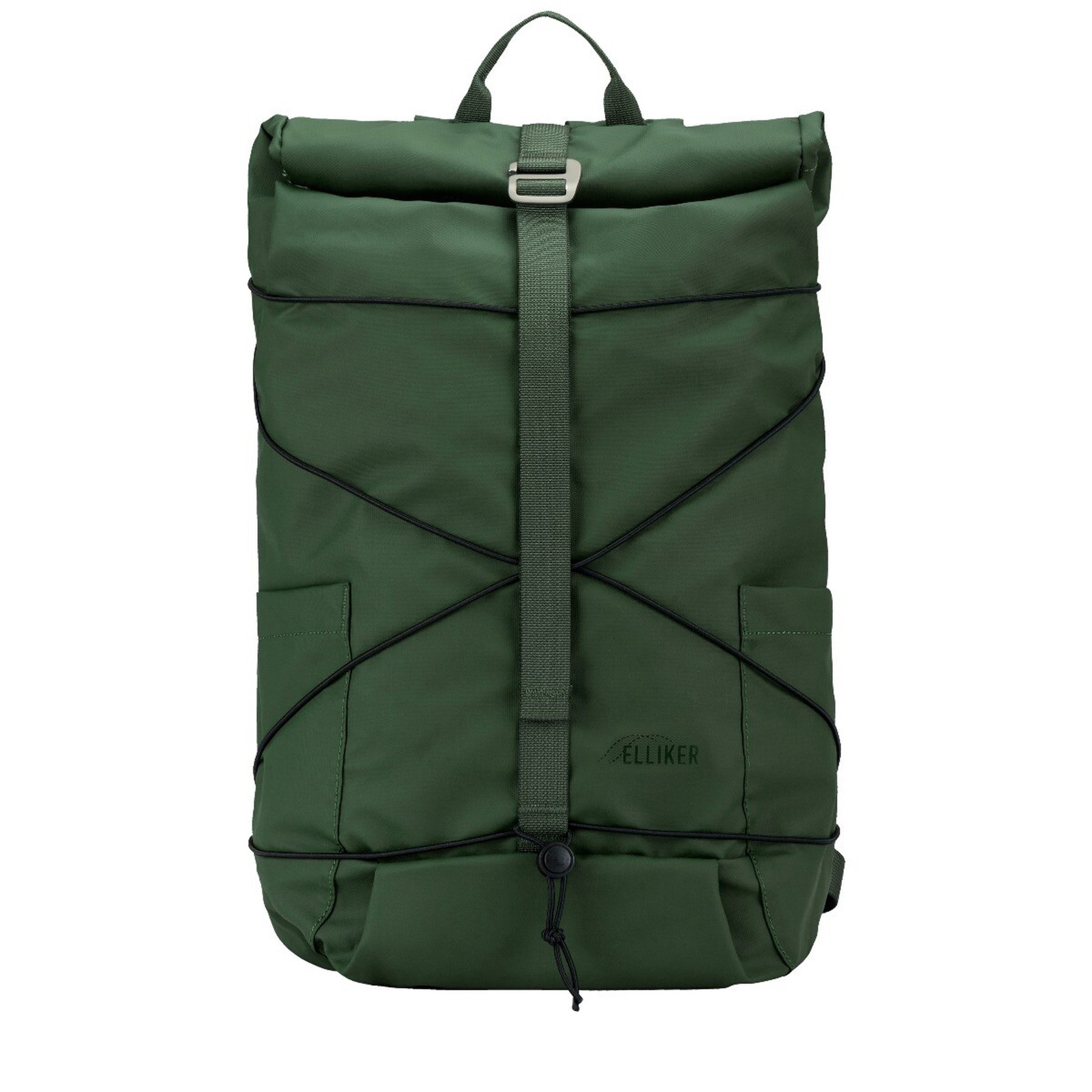 A large dark green backpack