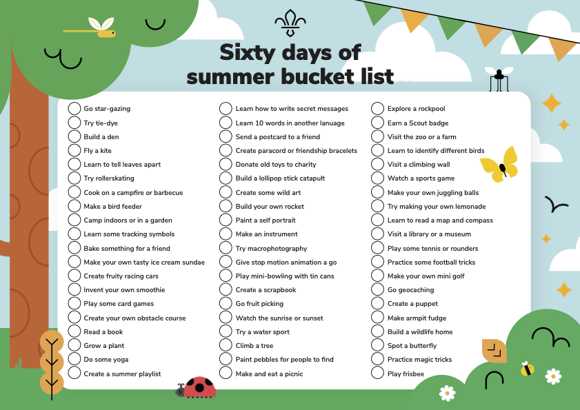The Scouts sixty days of summer bucket list.