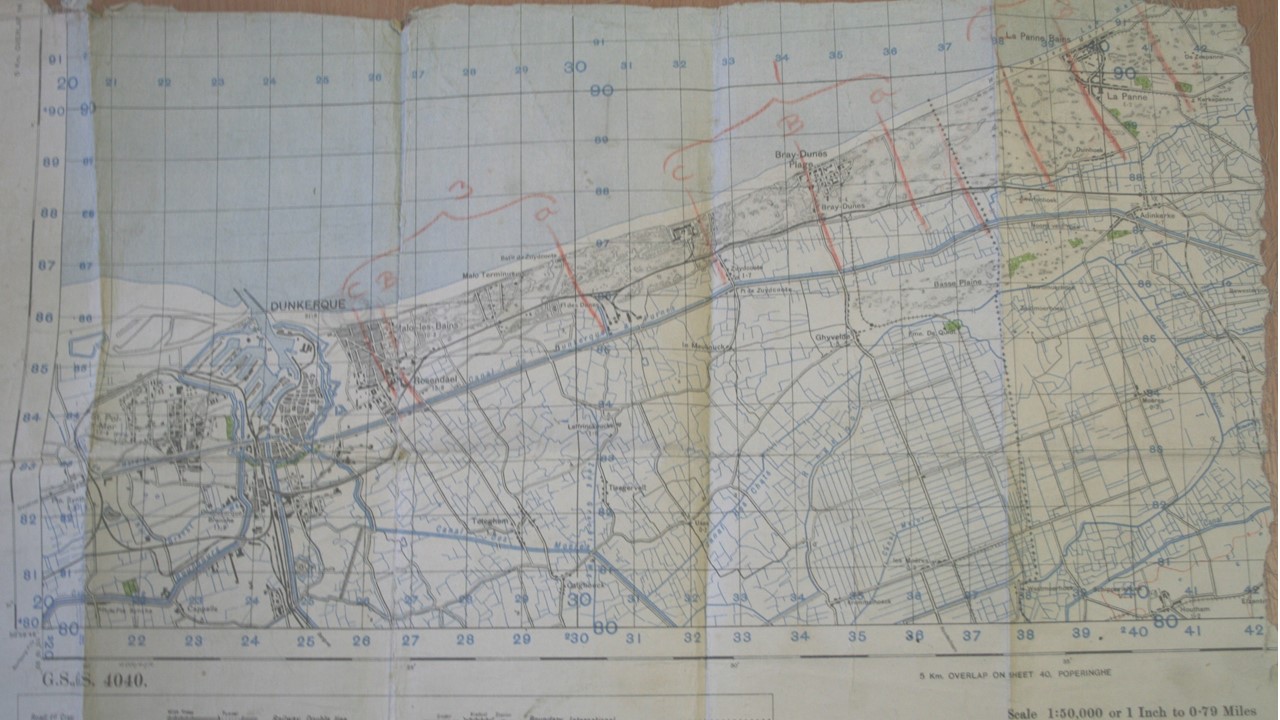 Map of the beaches of Dunkirk