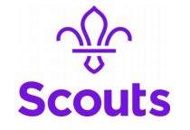 The modern Scouts logo is a plain purple fleur-de-lis over the text Scouts