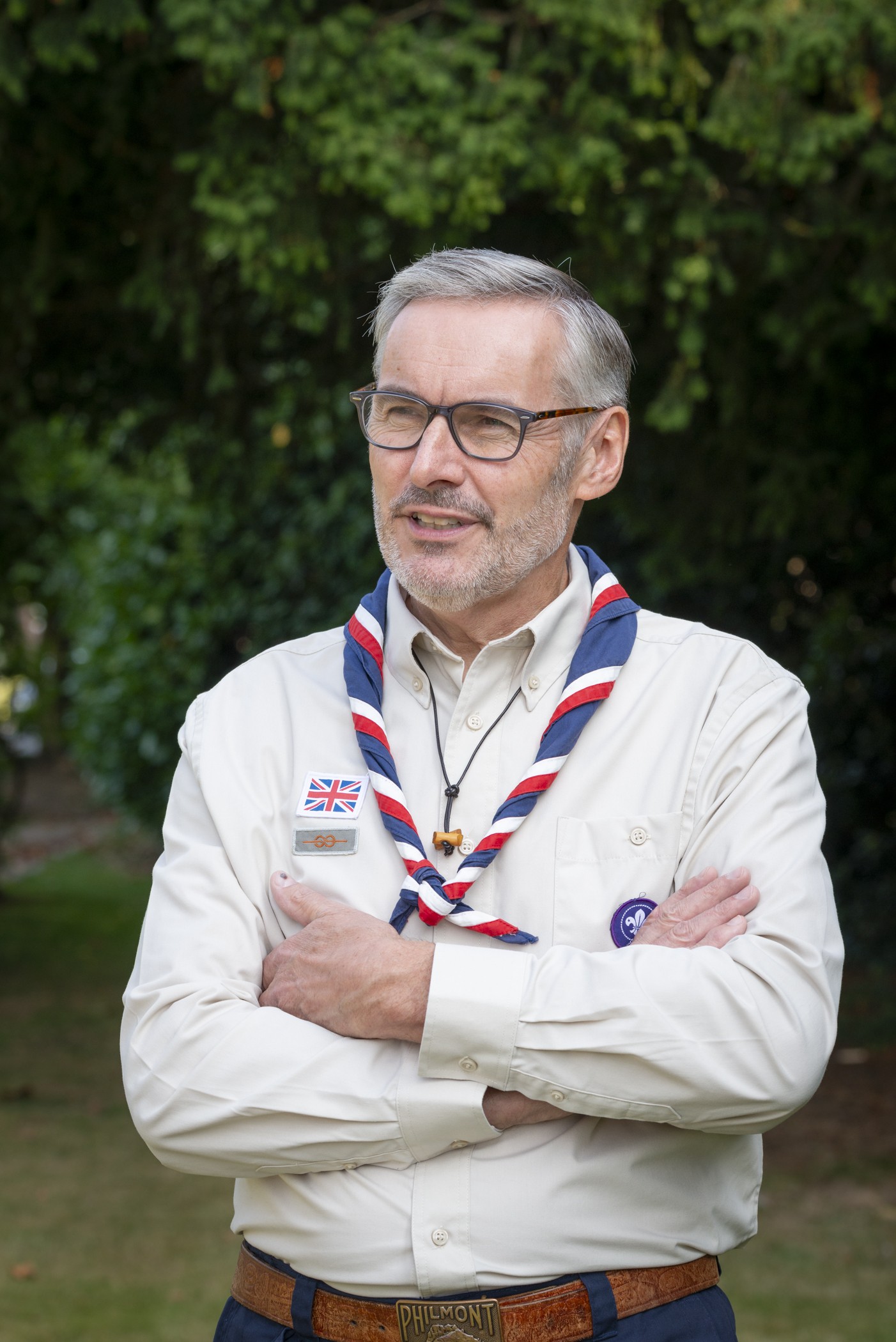 Scouts Chief Executive Aidan Jones in uniform at Gilwell Park