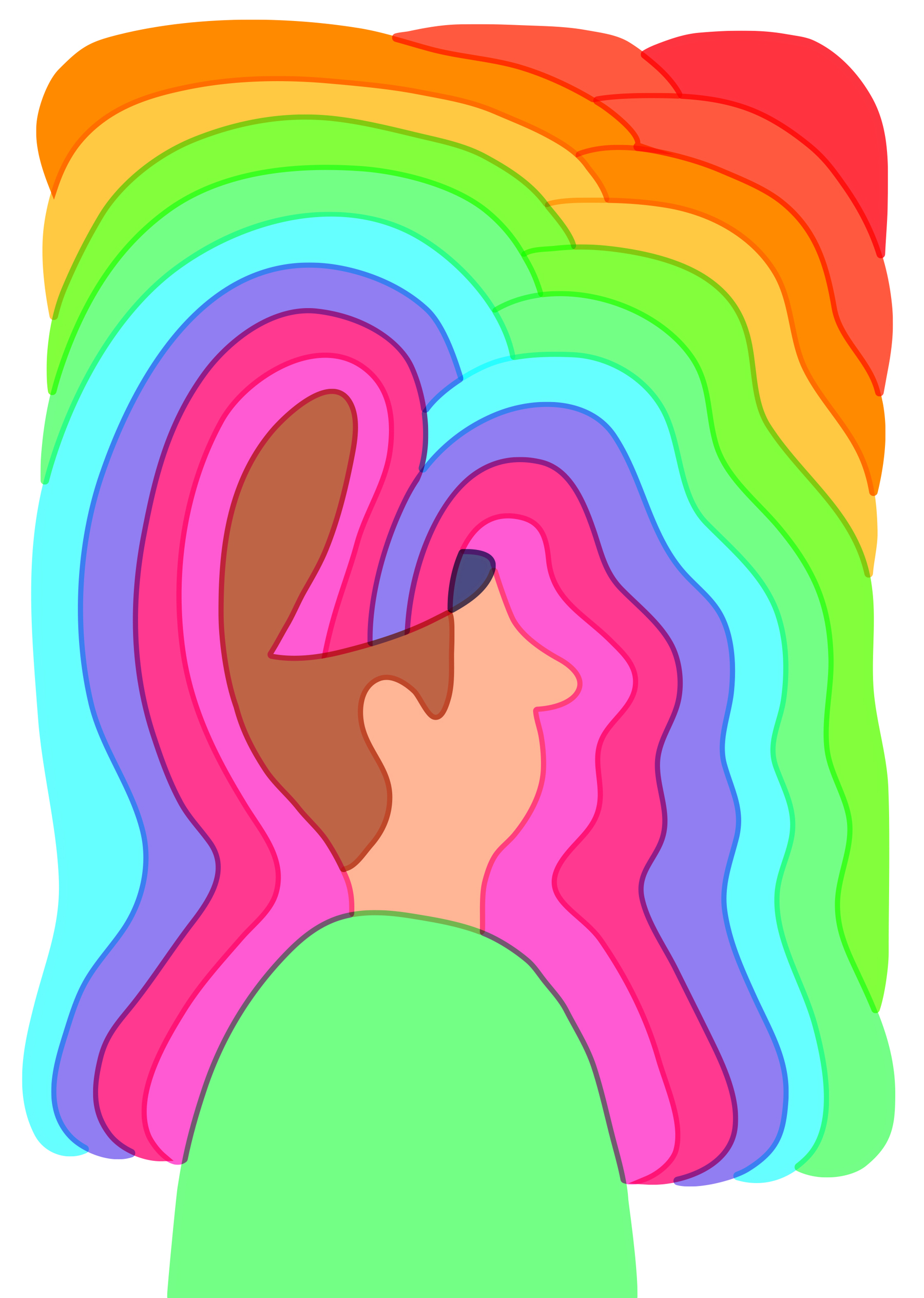 Illustration of man with rainbow colours coming from the top of his head.