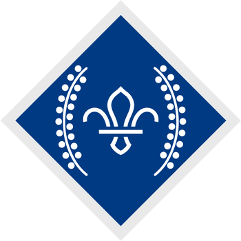 A diamond-shaped badge with the Scouts logo in the middle