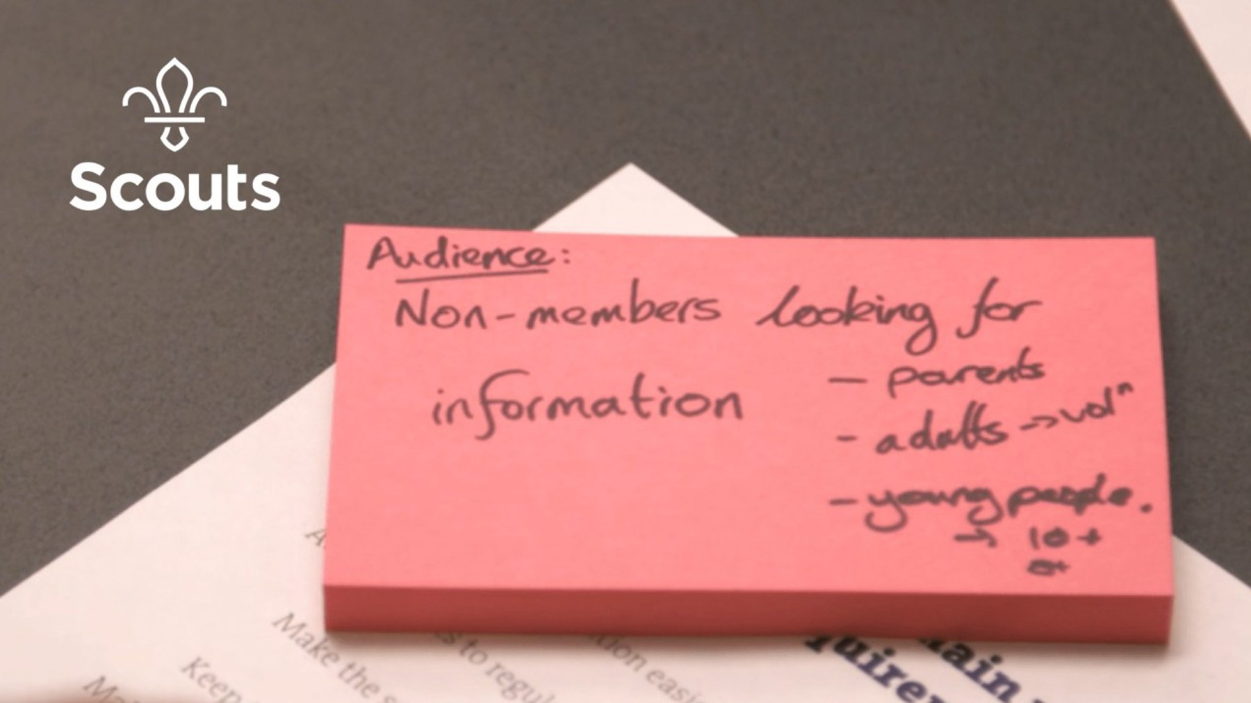 Post it note showing the audience for the website