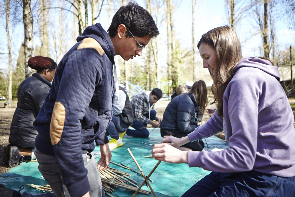 Explorers taking part in a team building activity