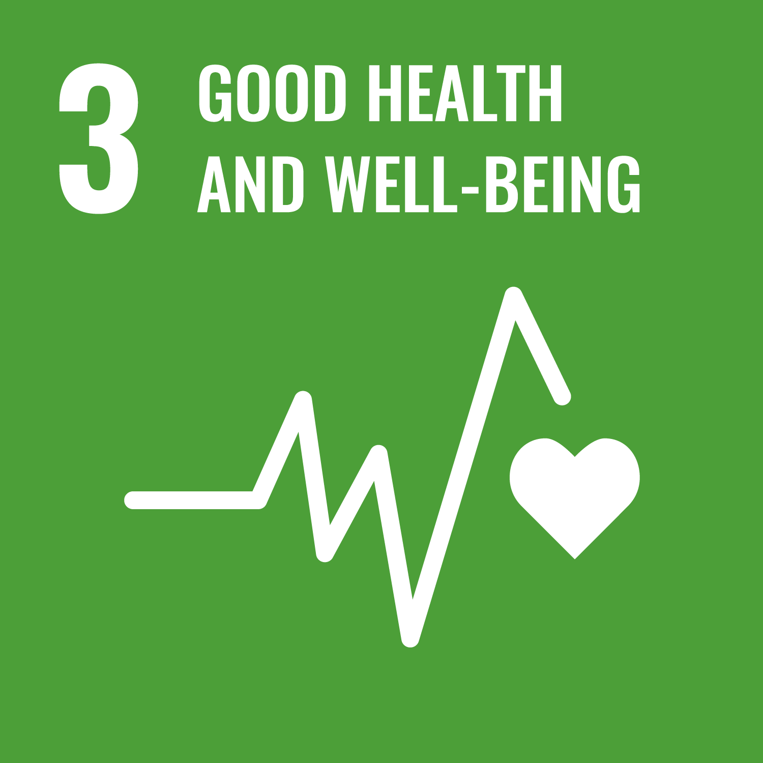 Logo with the number 3 and the words good health and wellbeing, with a zig zag line and a heart underneath.