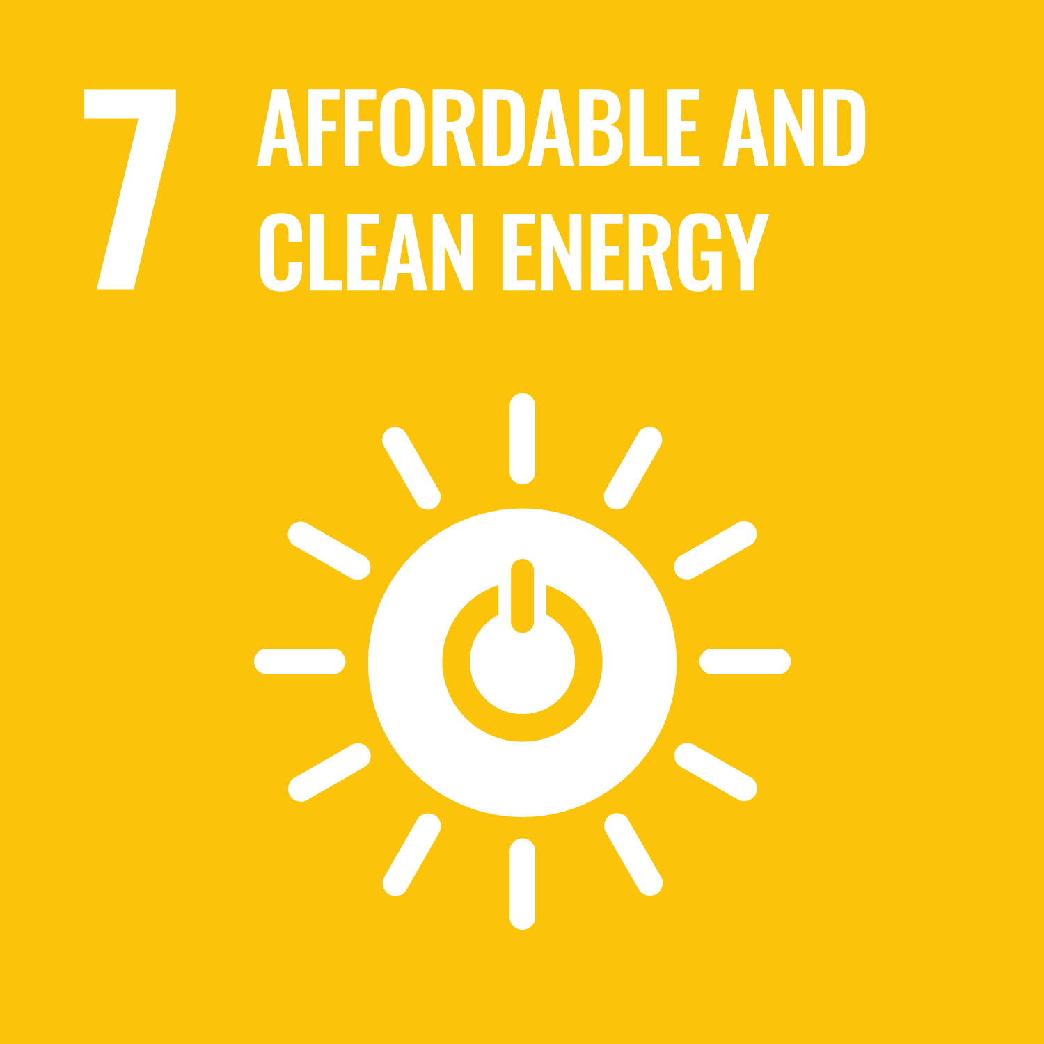 Logo which has the number 7 and the words affordable and clean energy, with a picture of the sun containing the power button icon underneath.