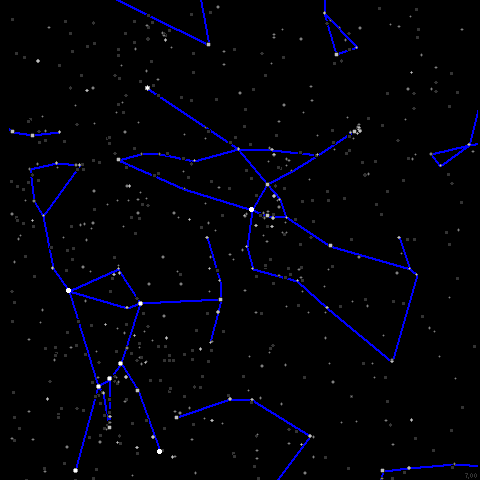 An animated mapping of the constellations Taurus and Orion.