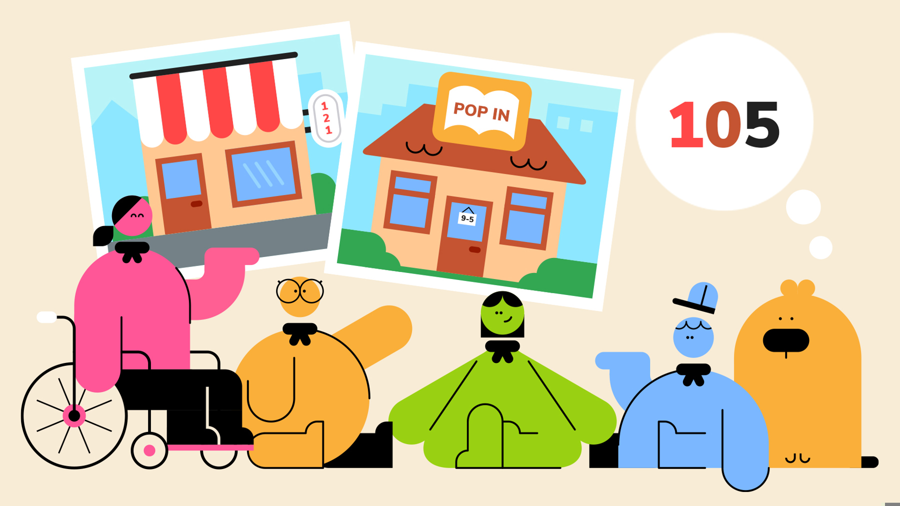 A group of Scouts and Buddy the dog imagine different places they might see if their local area.