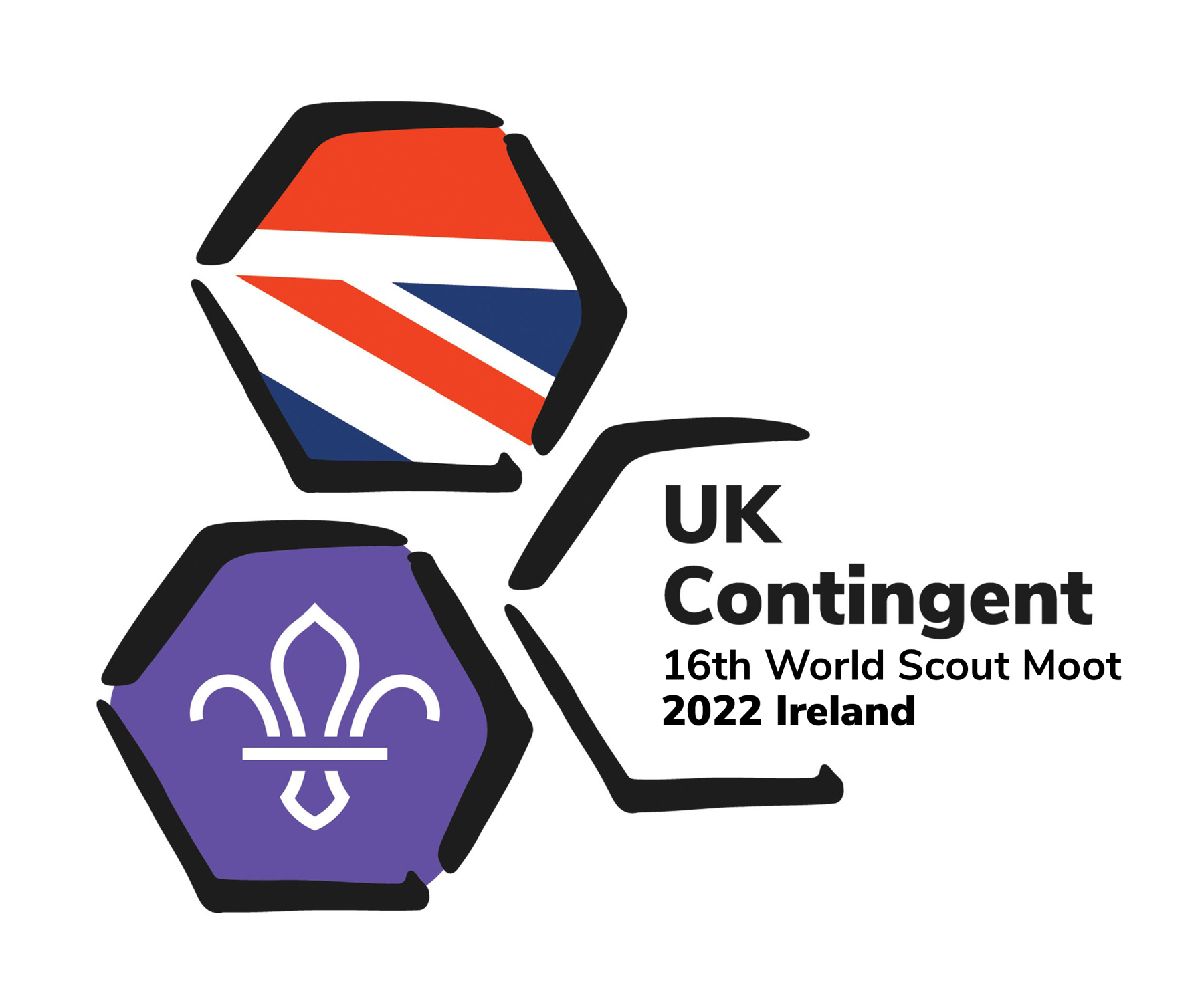 An image of the World Scout Moot 2022 logo which shows three hexagons 