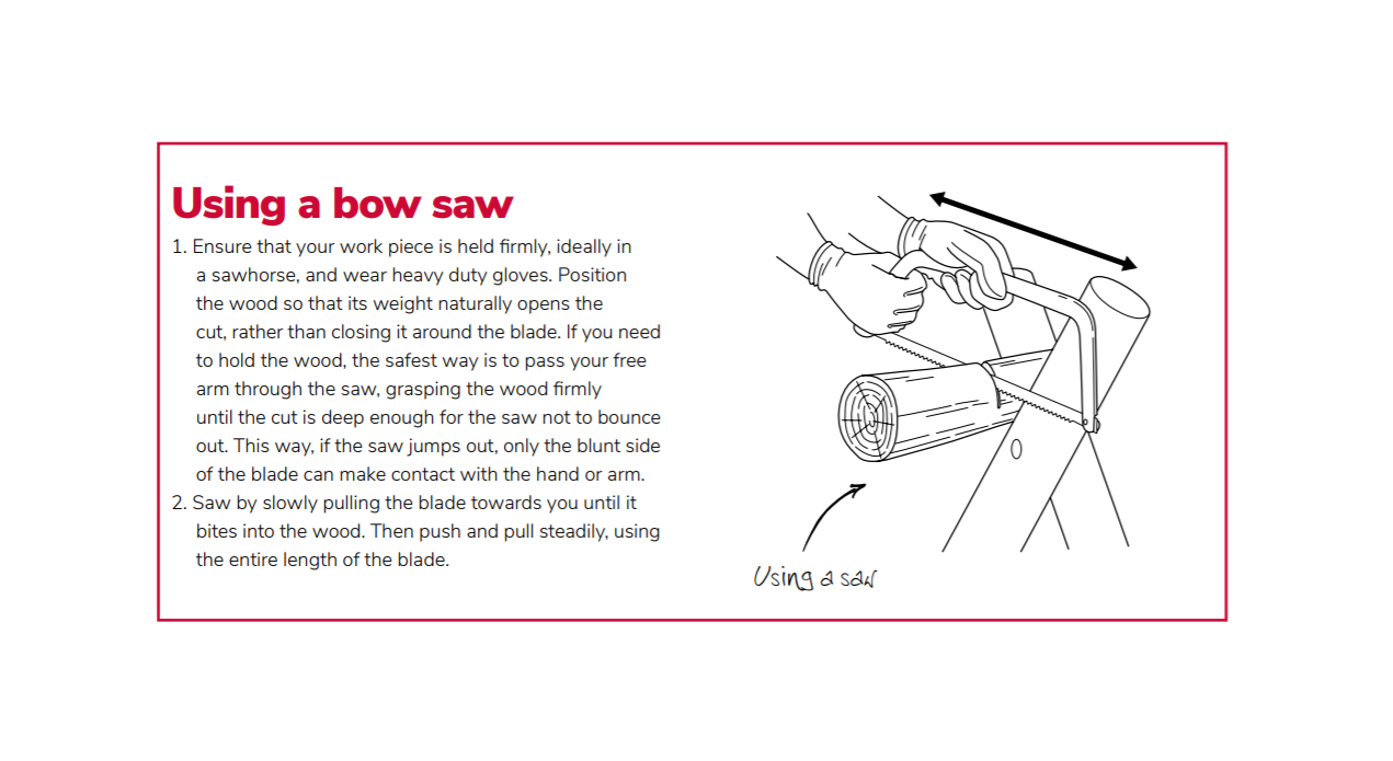 Image and text of how to use a bow saw