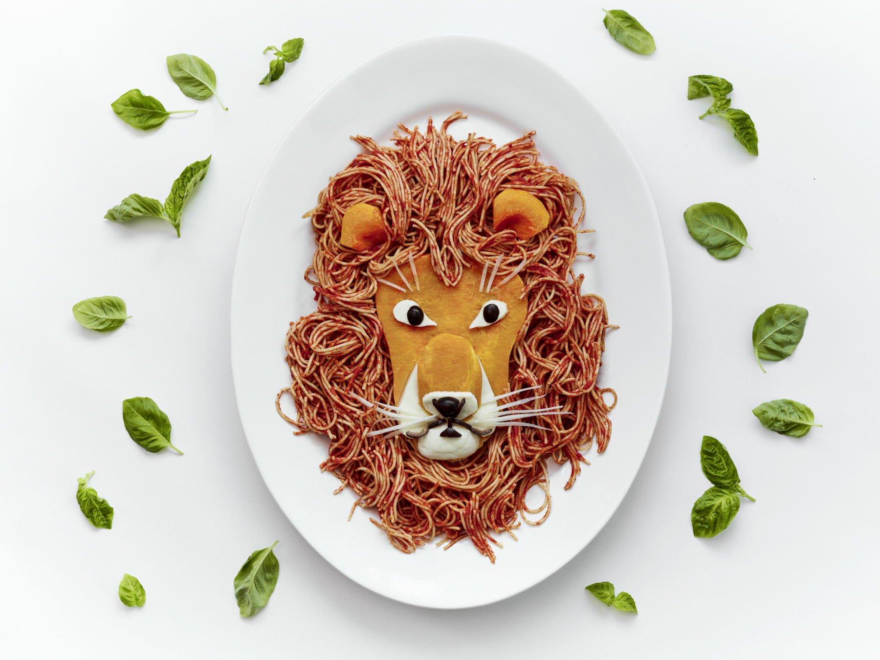 Example of Simba from The Lion King made from spaghetti and squash
