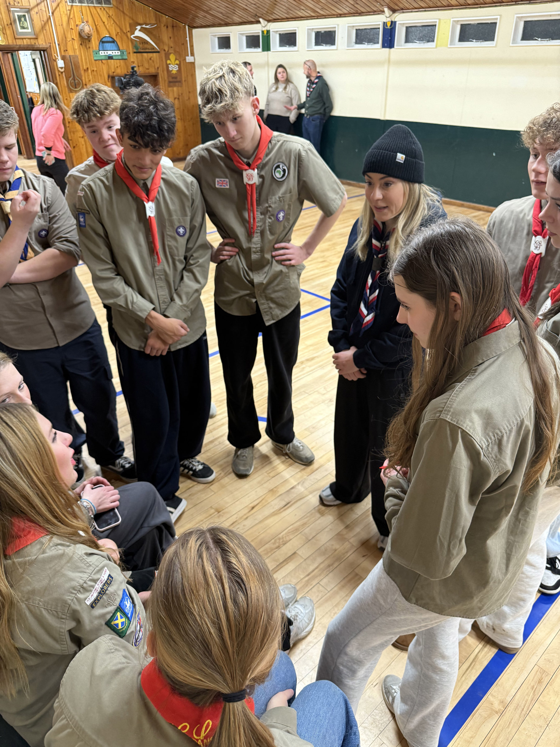 Group of Explorer Scouts standing in a circle 