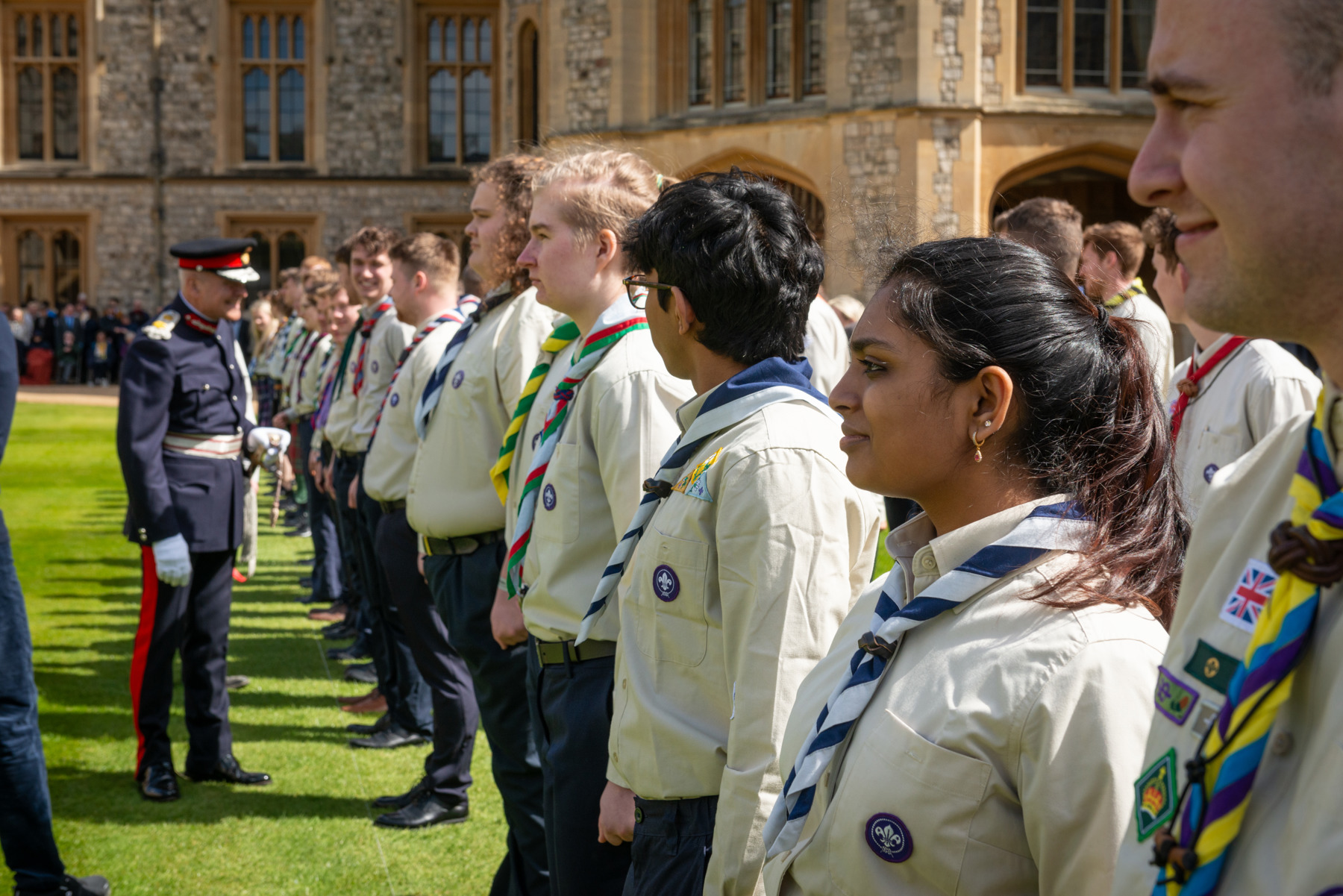 A row of Scouts standing outside at Windsor.