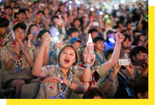 A large group of young people at a Scouts event.