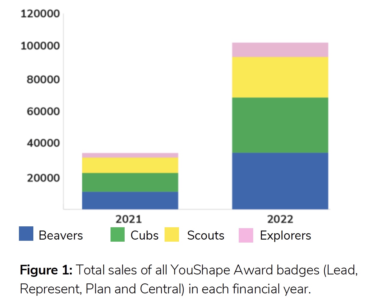 Graph showing the sales of YouShape badges has increased since 2021