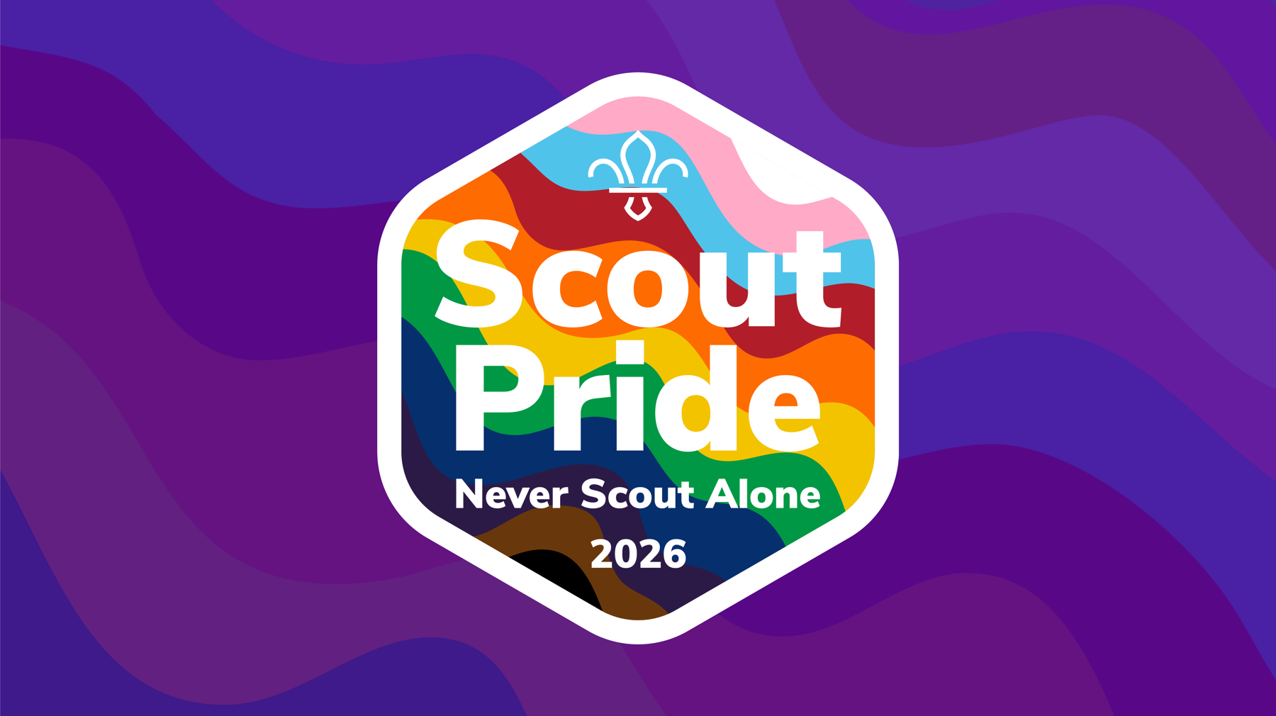 Scout Pride 2026 'Never Scout Alone' logo